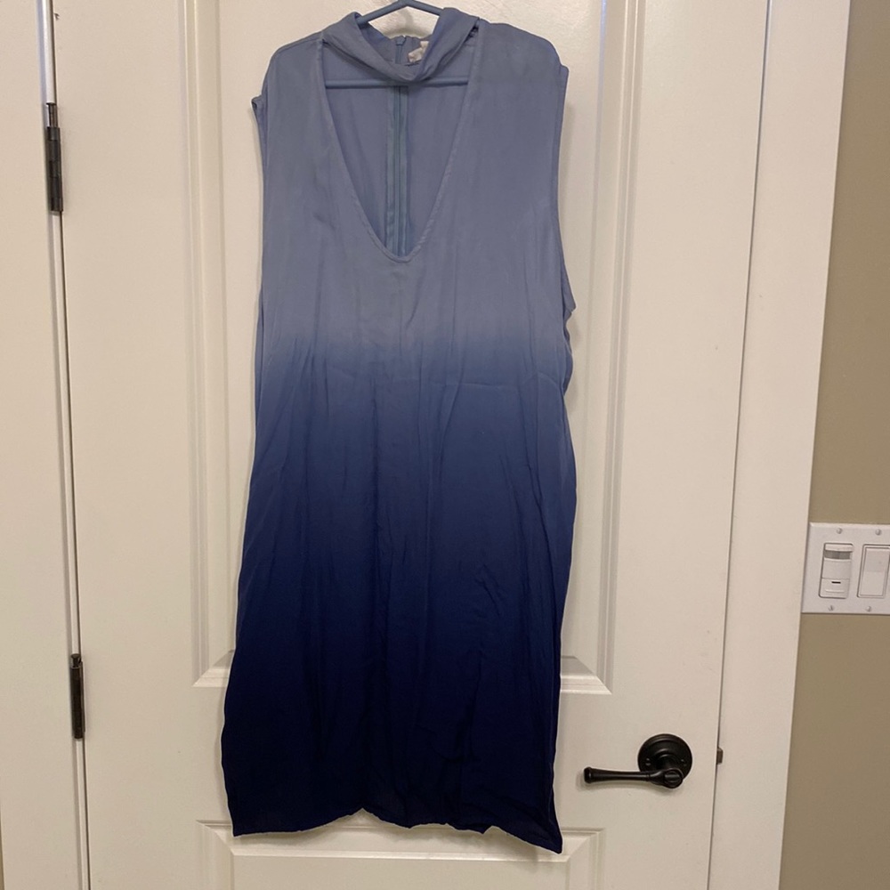 Blue ombré sleeveless dress. Light fabric with neck strap.